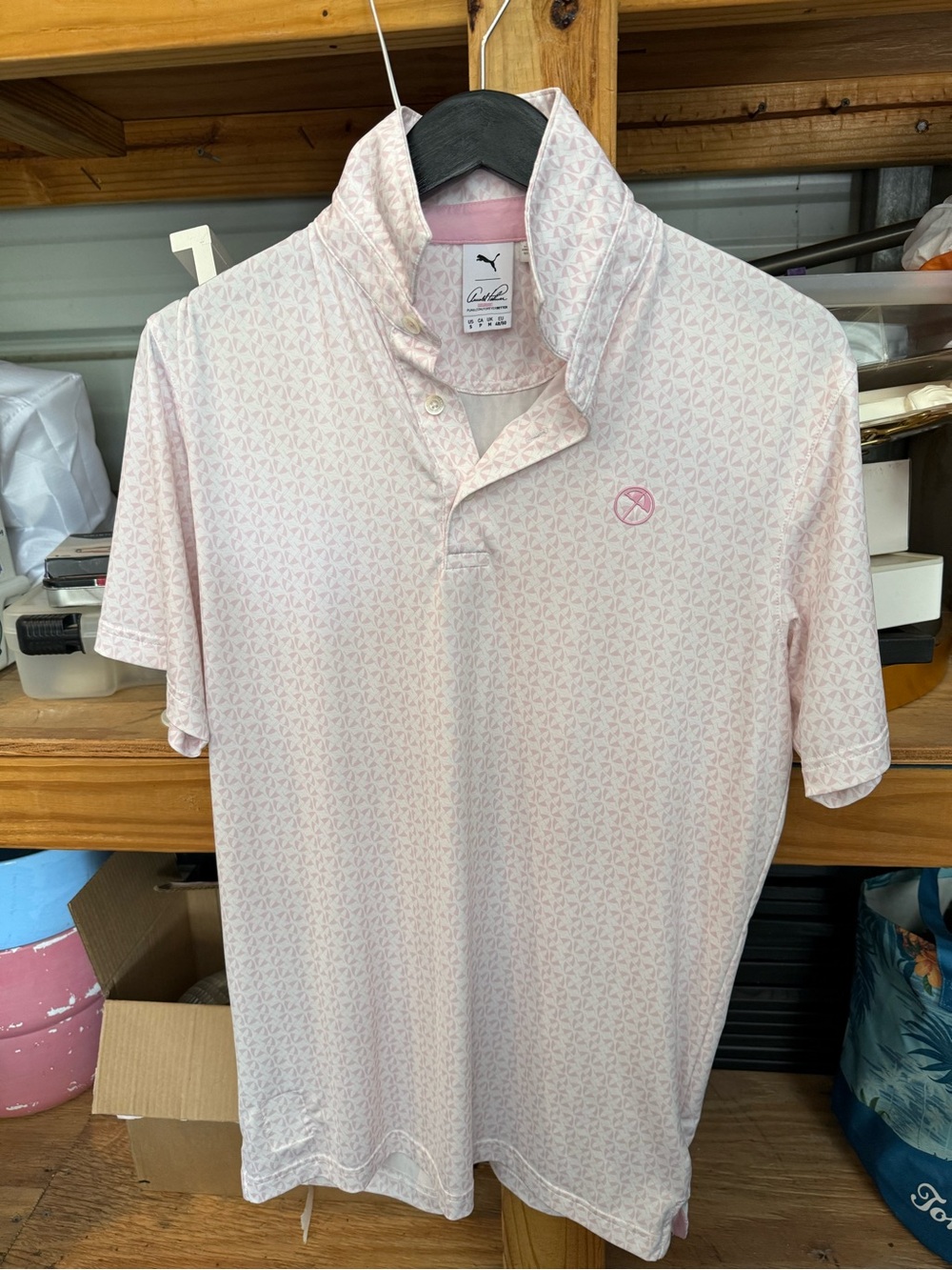 Puma Men's Light Pink Patterned Performance Polo